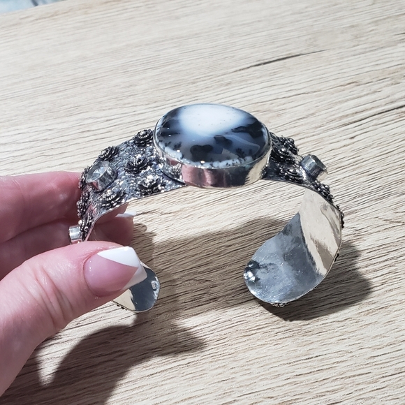 Opal bracelet, dendritic opal, 925 silver, cuff opal bracelet - Picture 3 of 13